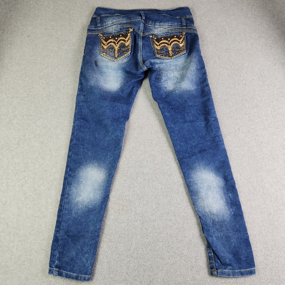 Womens Skinny Jeans 11 Blue High Rise Studded Embellished Stretch High Waisted